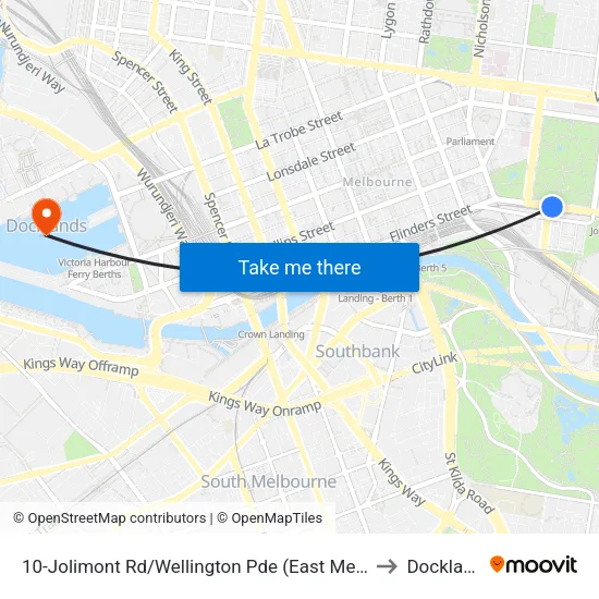 Jolimont Rd/Wellington Pde #10 to Docklands map