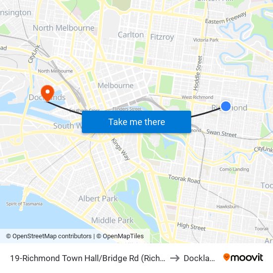 19-Richmond Town Hall/Bridge Rd (Richmond) to Docklands map