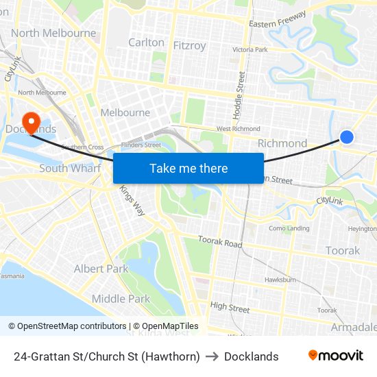 24-Grattan St/Church St (Hawthorn) to Docklands map