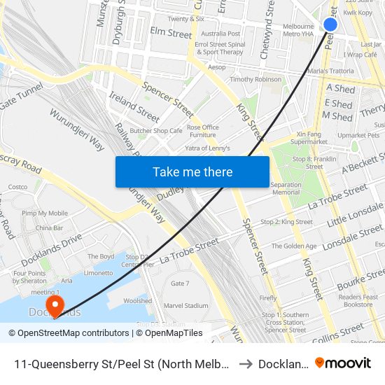 11-Queensberry St/Peel St (North Melbourne) to Docklands map