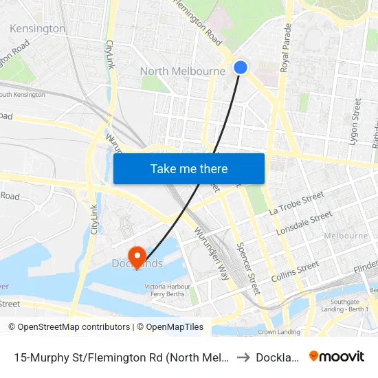 Murphy St/Flemington Rd #15 to Docklands map