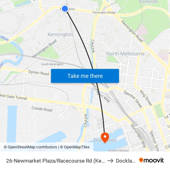 26-Newmarket Plaza/Racecourse Rd (Kensington) to Docklands map