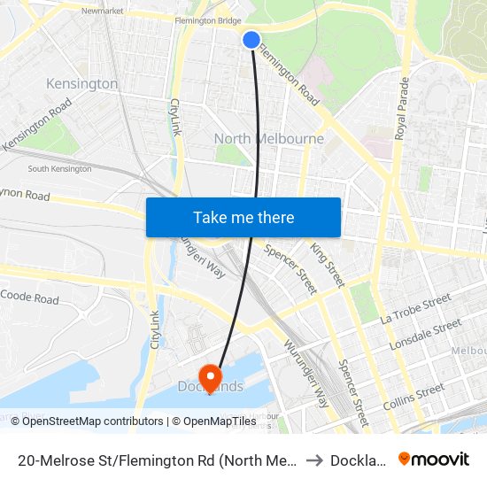 20-Melrose St/Flemington Rd (North Melbourne) to Docklands map