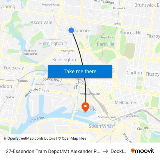 Essendon Tram Depot/Mt Alexander Rd #27 to Docklands map