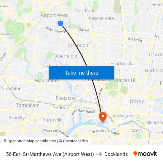 Earl St/Matthews Ave #56 to Docklands map