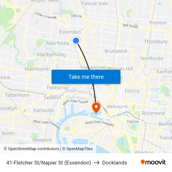 Fletcher St/Napier St #41 to Docklands map