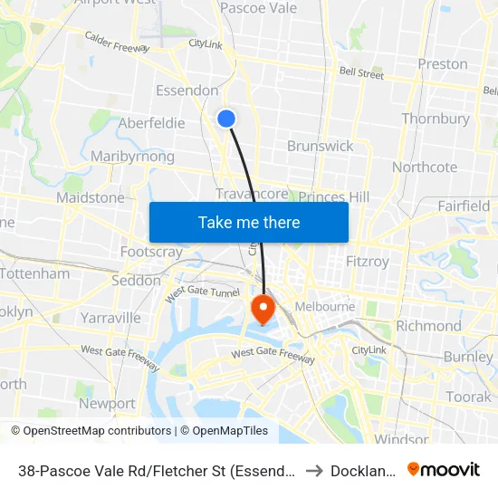 Pascoe Vale Rd/Fletcher St #38 to Docklands map