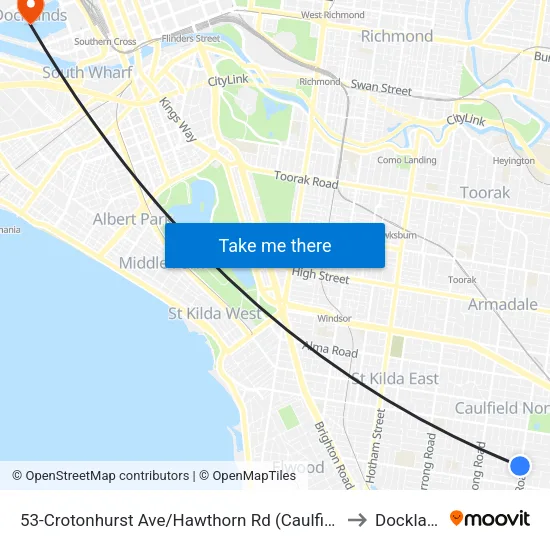 Crotonhurst Ave/Hawthorn Rd #53 to Docklands map