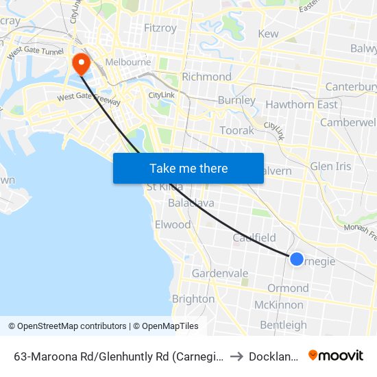 63-Maroona Rd/Glenhuntly Rd (Carnegie) to Docklands map