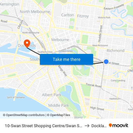 10-Swan Street Shopping Centre/Swan St (Richmond) to Docklands map