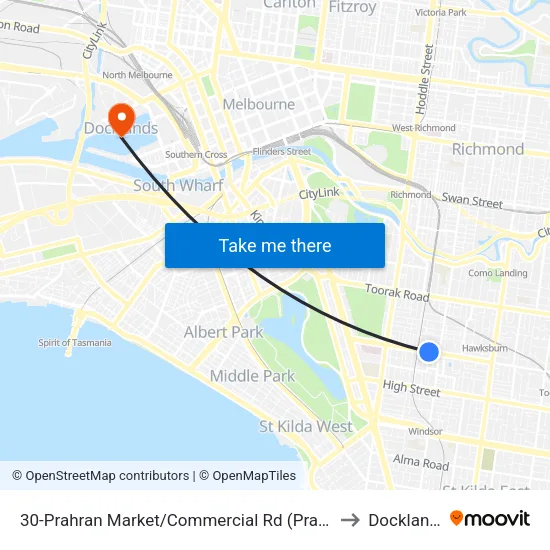 Prahran Market/Commercial Rd #30 to Docklands map