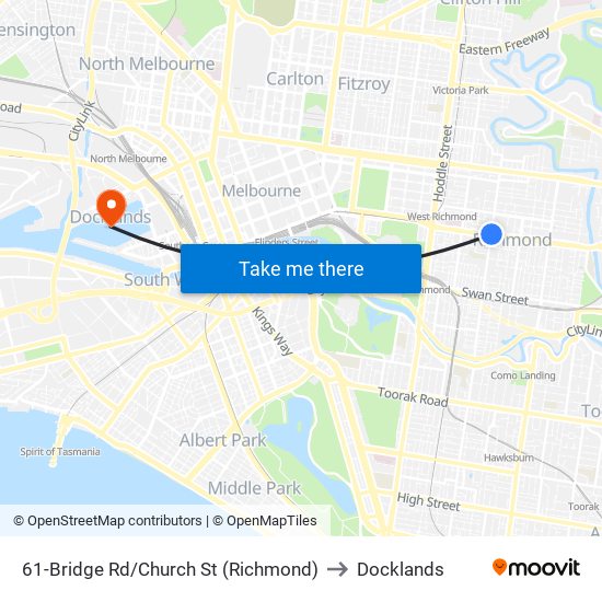 61-Bridge Rd/Church St (Richmond) to Docklands map