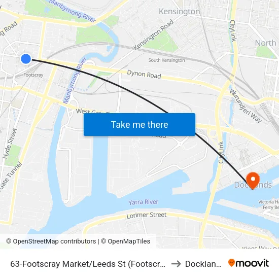 Footscray Market/Leeds St #63 to Docklands map