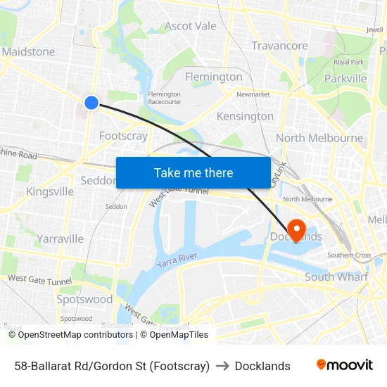 Ballarat Rd/Gordon St #58 to Docklands map