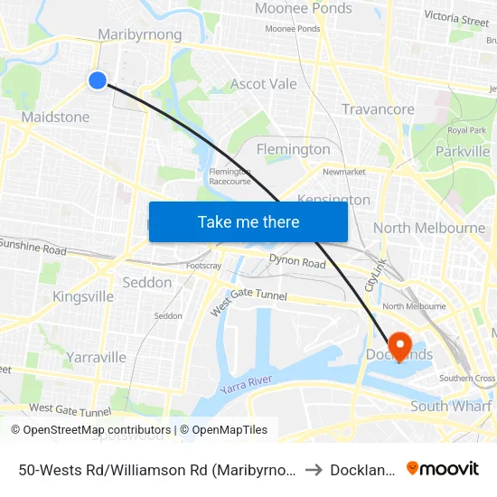 Wests Rd/Williamson Rd #50 to Docklands map