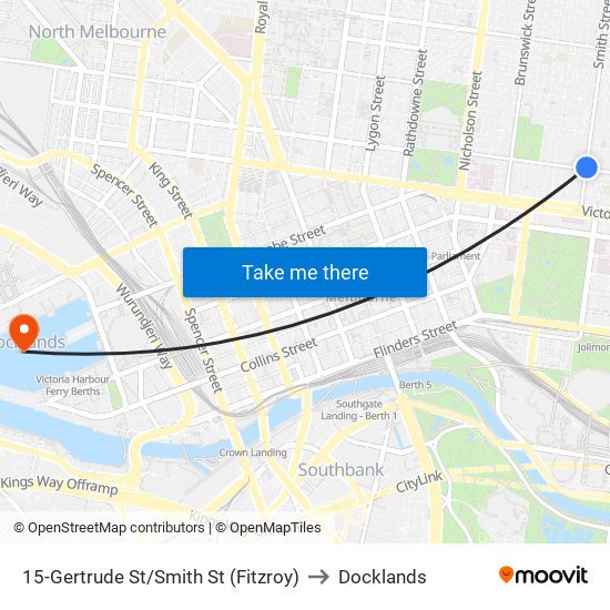 15-Gertrude St/Smith St (Fitzroy) to Docklands map