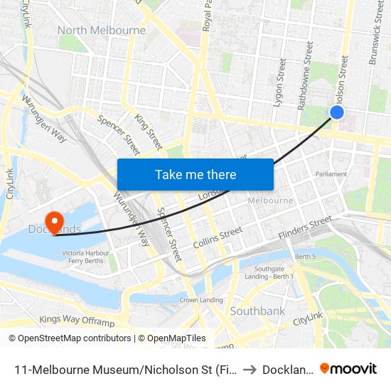 11-Melbourne Museum/Nicholson St (Fitzroy) to Docklands map
