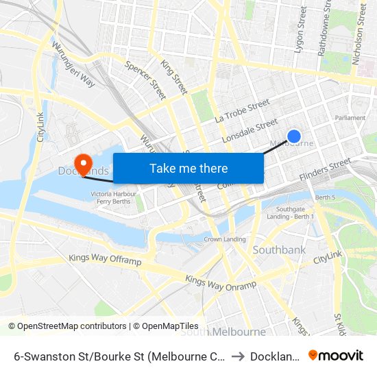 6-Swanston St/Bourke St (Melbourne City) to Docklands map