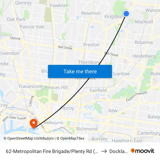 62-Metropolitan Fire Brigade/Plenty Rd (Bundoora) to Docklands map