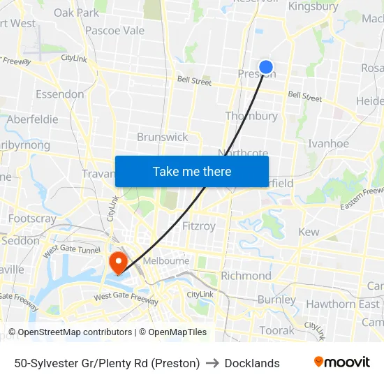 Sylvester Gr/Plenty Rd #50 to Docklands map