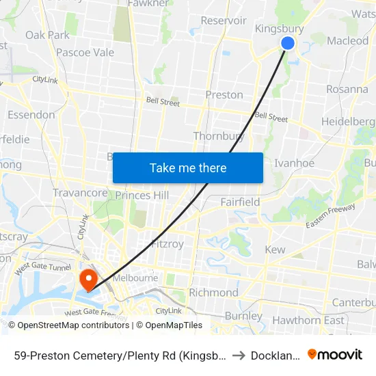 Preston Cemetery/Plenty Rd #59 to Docklands map