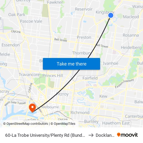 60-La Trobe University/Plenty Rd (Bundoora) to Docklands map