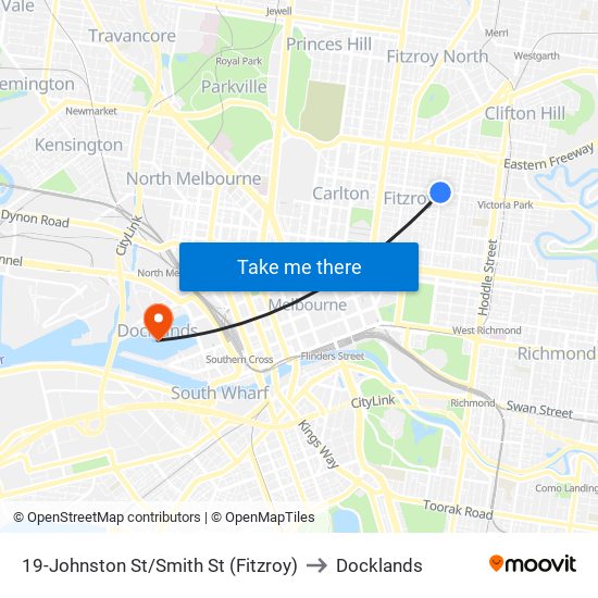 19-Johnston St/Smith St (Fitzroy) to Docklands map