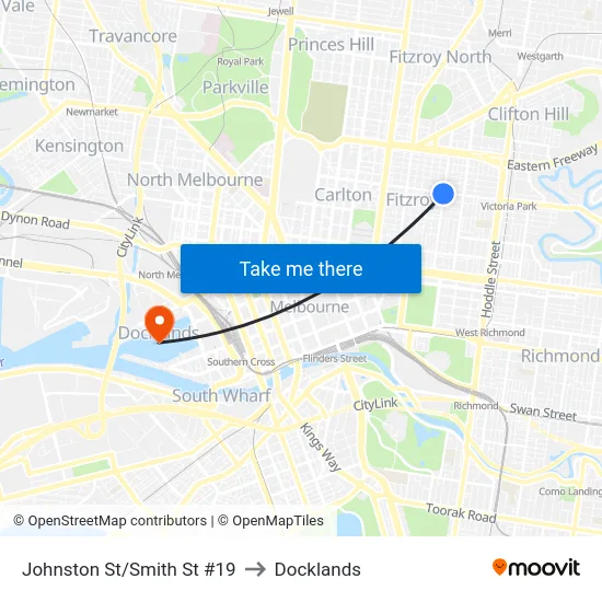 Johnston St/Smith St #19 to Docklands map