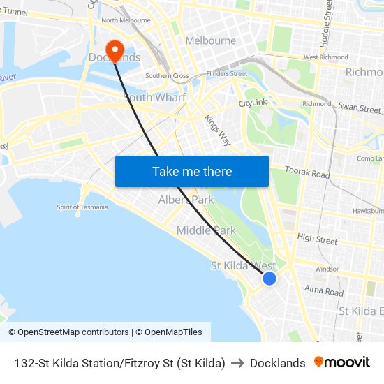 132-St Kilda Station/Fitzroy St (St Kilda) to Docklands map