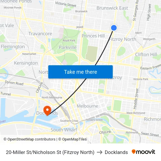 Miller St/Nicholson St #20 to Docklands map