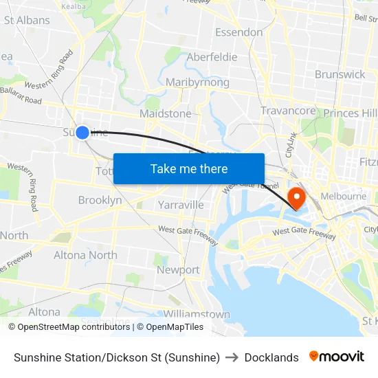 Sunshine Station/Dickson St to Docklands map
