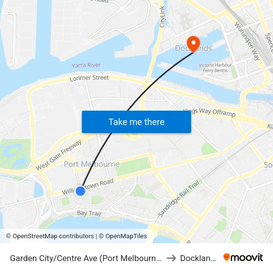 Garden City/Centre Ave to Docklands map