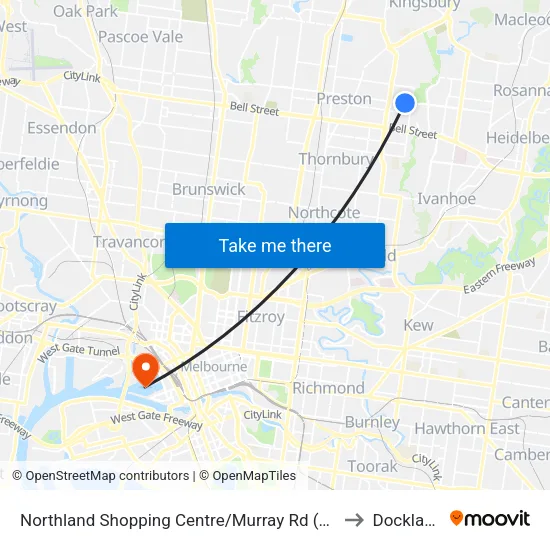 Northland Shopping Centre/Murray Rd to Docklands map