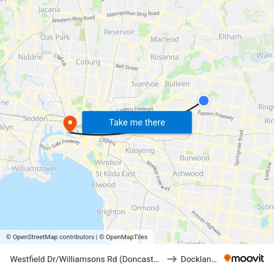 Westfield Dr/Williamsons Rd to Docklands map