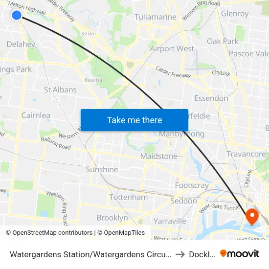 Watergardens Station/Watergardens Circuit Rd to Docklands map