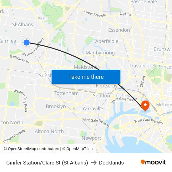 Ginifer Station/Clare St to Docklands map