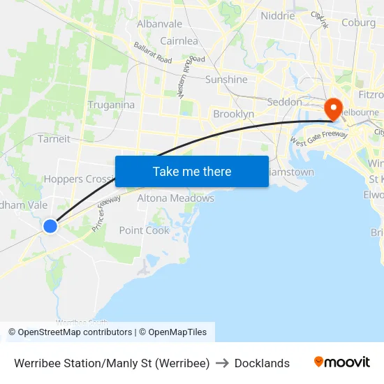 Werribee Station/Manly St to Docklands map