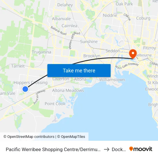 Pacific Werribee Shopping Centre/Derrimut Rd to Docklands map