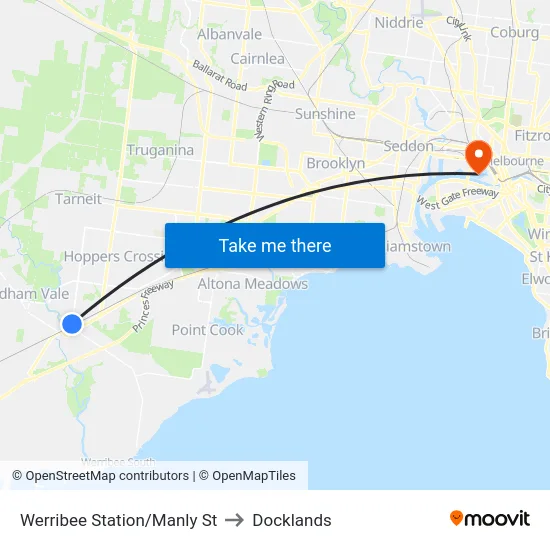 Werribee Station/Manly St to Docklands map