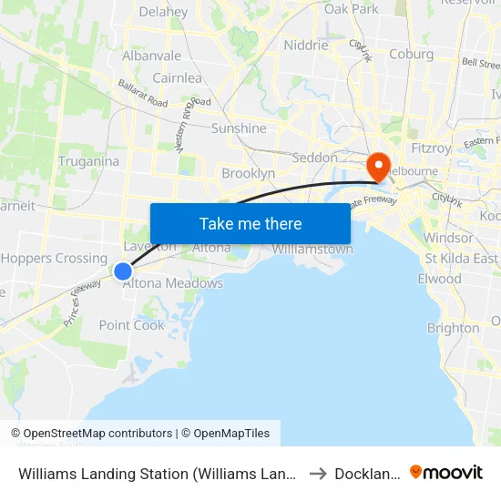 Williams Landing Station to Docklands map