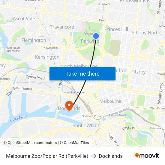 Melbourne Zoo/Poplar Rd to Docklands map
