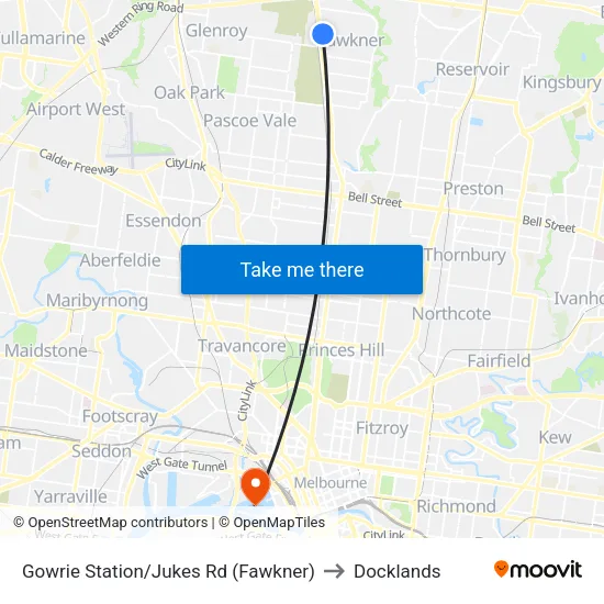 Gowrie Station/Jukes Rd to Docklands map