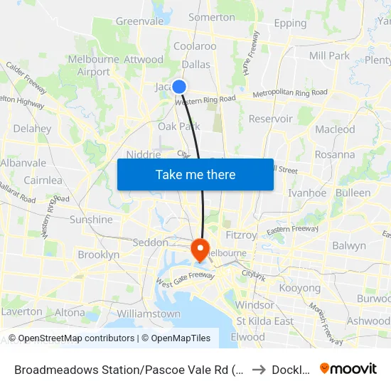 Broadmeadows Station/Pascoe Vale Rd to Docklands map
