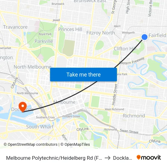 Melbourne Polytechnic/Heidelberg Rd to Docklands map