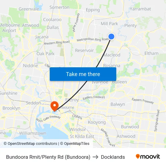 Bundoora Rmit/Plenty Rd to Docklands map