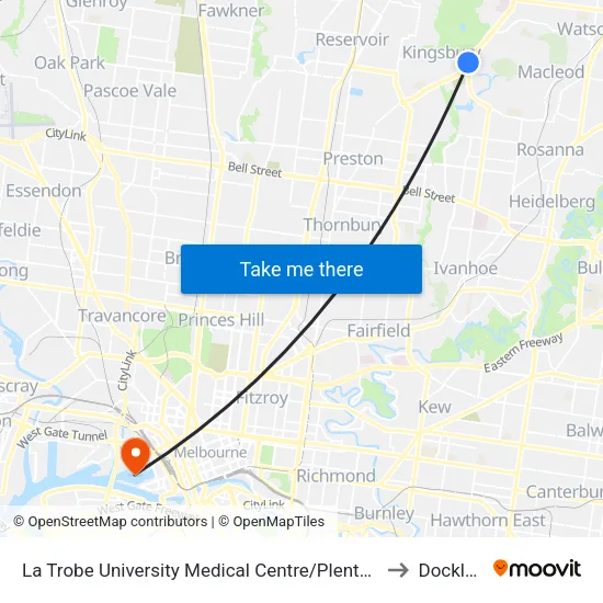 La Trobe University Medical Centre/Plenty Rd to Docklands map