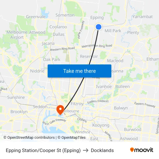 Epping Station/Cooper St to Docklands map