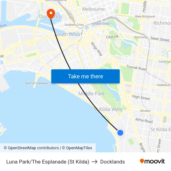 Luna Park/The Esplanade to Docklands map