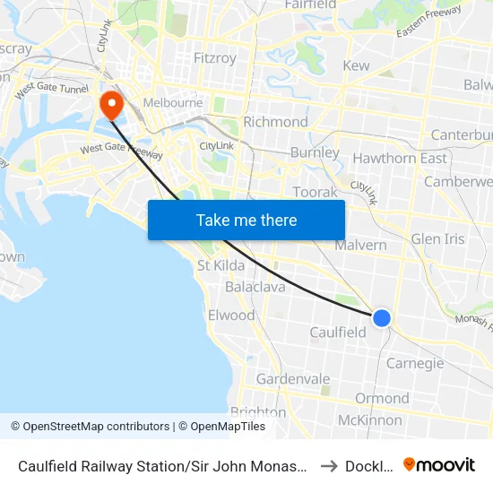 Caulfield Railway Station/Sir John Monash Dr to Docklands map