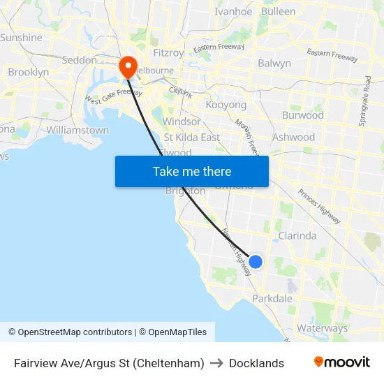 Fairview Ave/Argus St to Docklands map